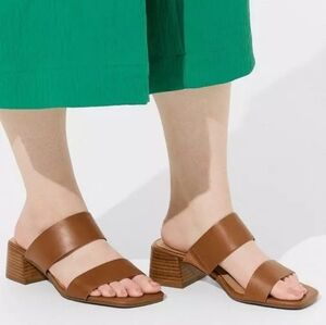 Torrid Square Toe Double Band Block Heel Mule Sandal Cognac 9W Wide Width new